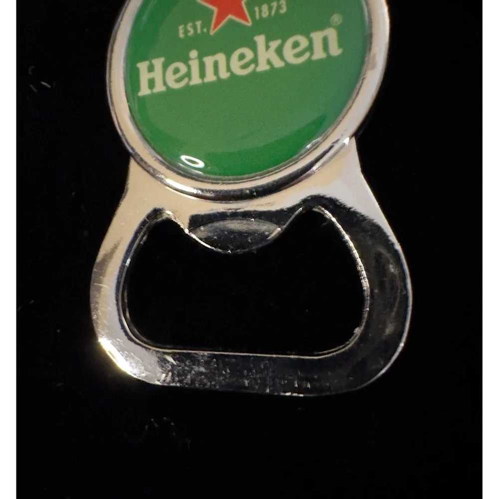 Heineken Beer Bottle Opener Keychain Silver Tone Metal Green Logo Red Star 3.75